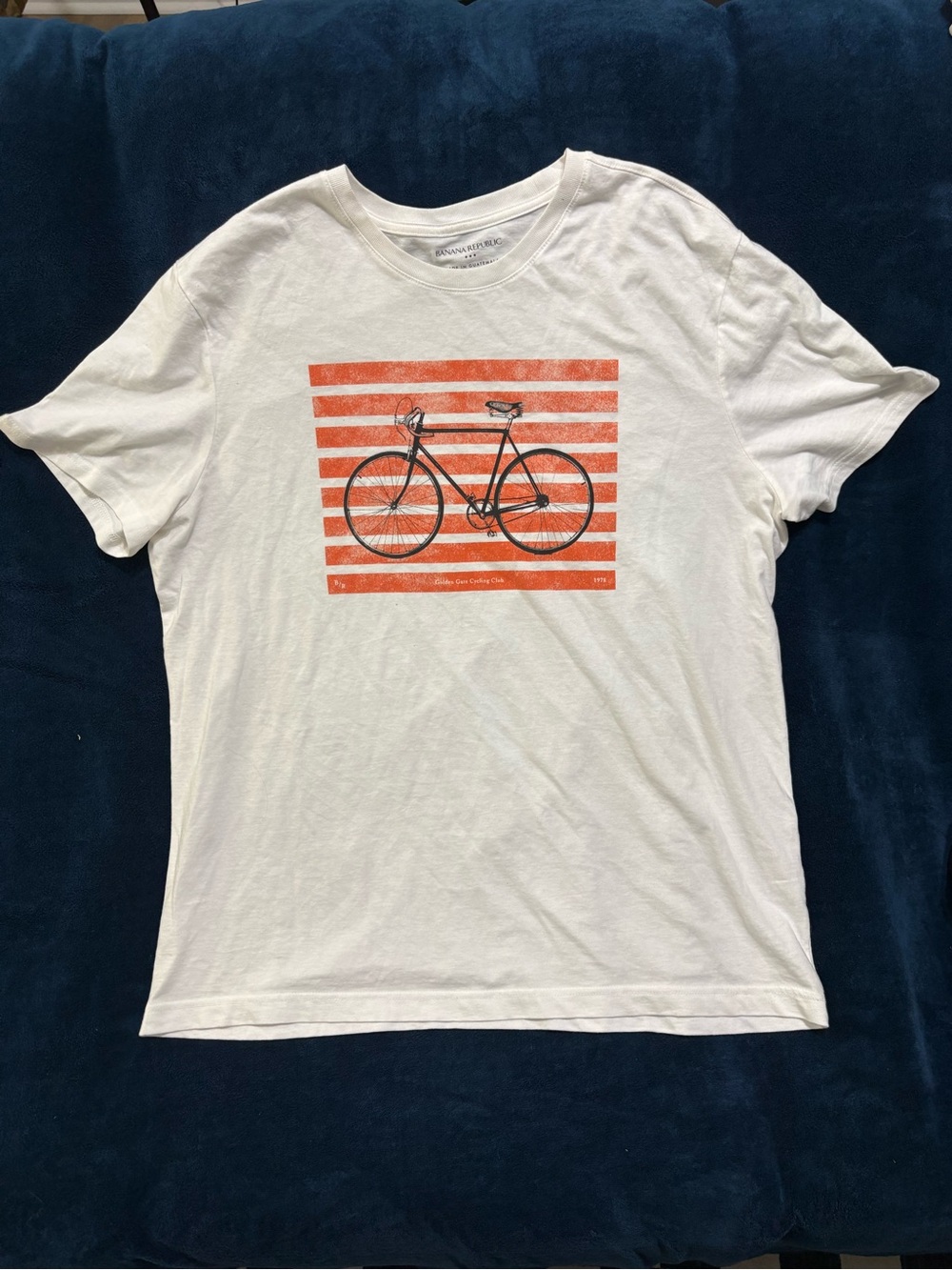 Banana Republic White Short-Sleeve Tee with Orange Striped Bicycle Graphic